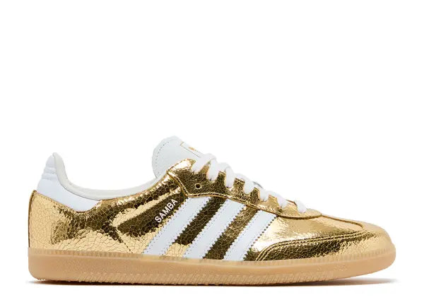 Adidas Samba OG Gold Metallic Cracked Leather Side