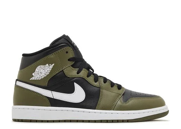 Jordan 1 Mid Black White Olive Side