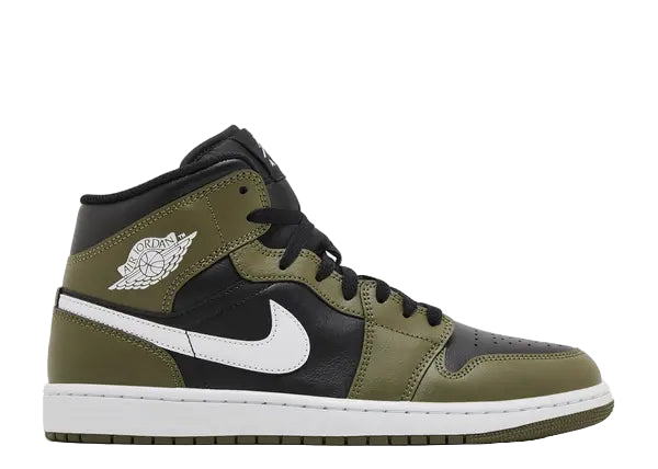 Jordan 1 Mid Black White Olive Side