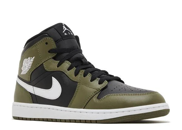 Jordan 1 Mid Black White Olive Front