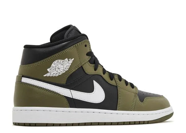 Jordan 1 Mid Black White Olive Back