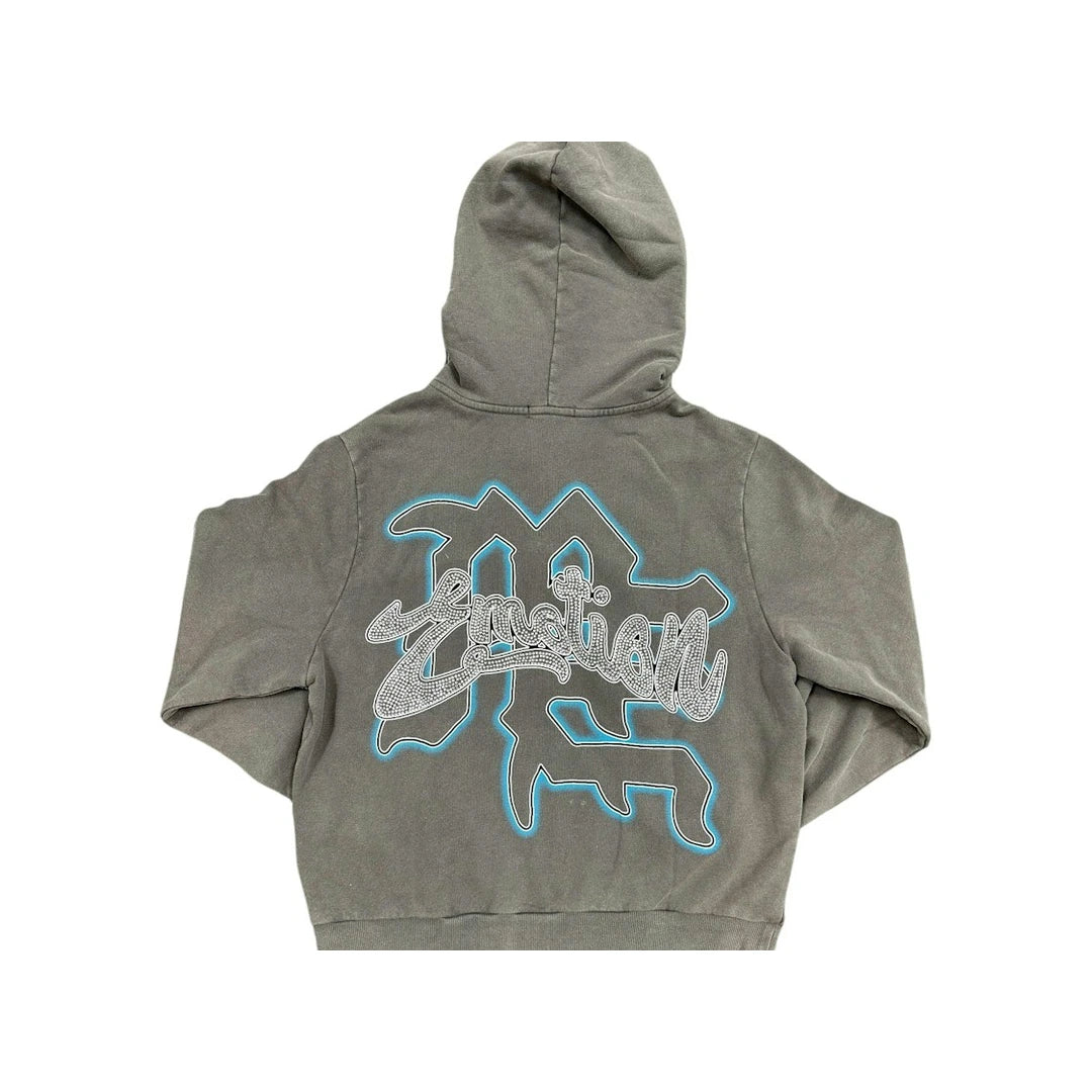 Mixed Emotion Rhinestone Hoodie Grey Back