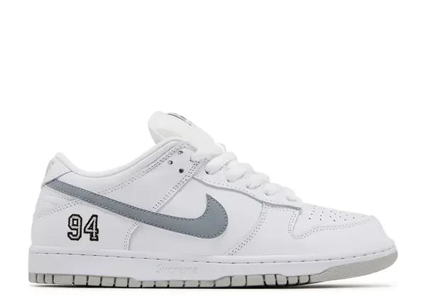 Nike SB Dunk Low Supreme White Metallic Silver Side