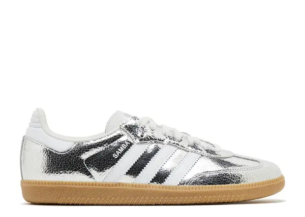 Adidas Samba OG Silver Metallic Cracked Leather Side