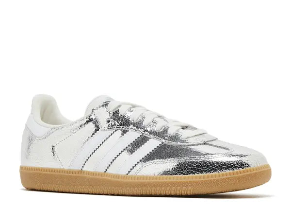 Adidas Samba OG Silver Metallic Cracked Leather Front