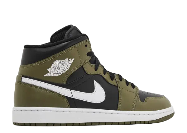 Jordan 1 Mid Black White Olive Back