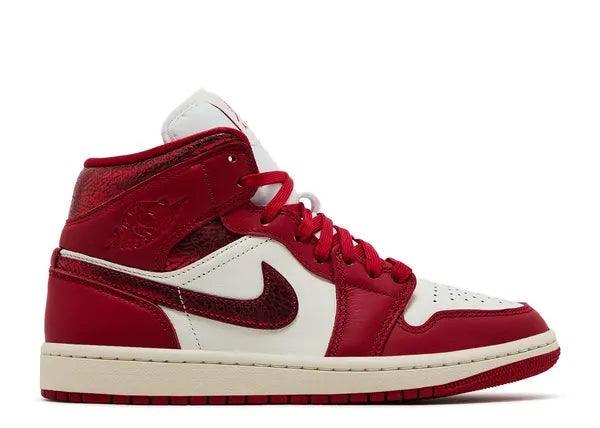 Jordan 1 Mid SE Red Cracked Leather Side